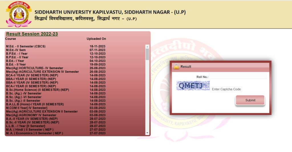 Siddharth University Results