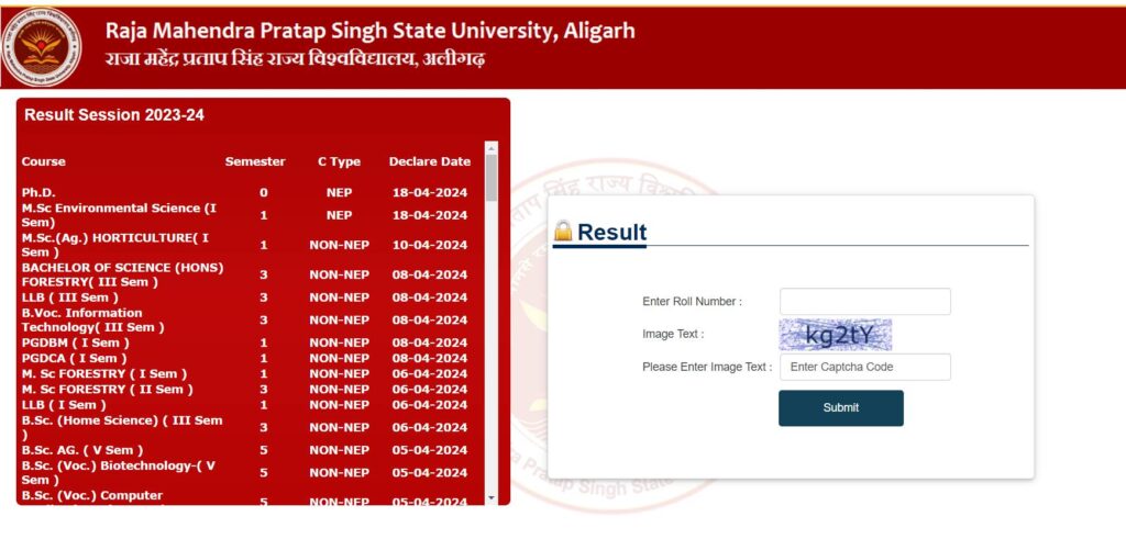 How To Check Raja Mahendra Pratap Singh University Aligarh Result