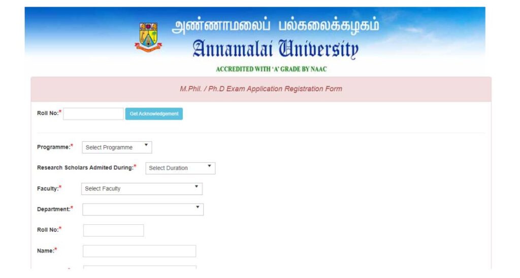 Annamalai University Online Application Last Date