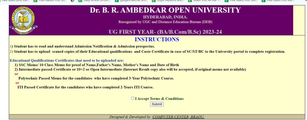 Dr.B.R. Ambedkar Open University Admission Form