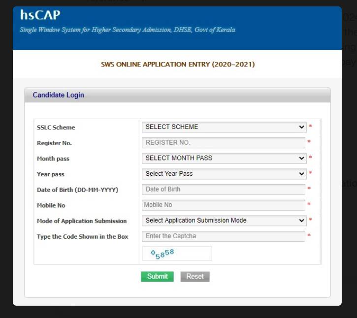 HSCAP Kerala Gov In Application Form