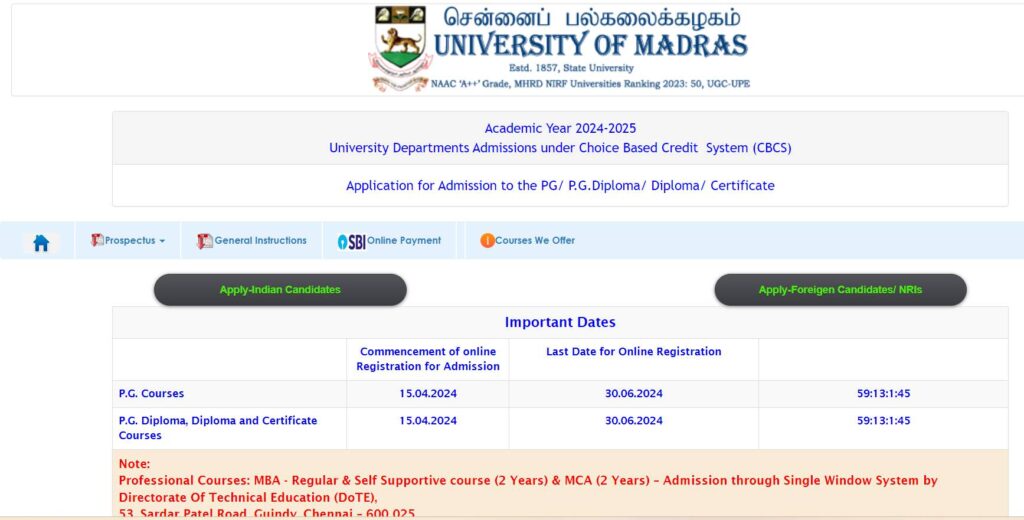 How To Apply For Admission At University Of Madras