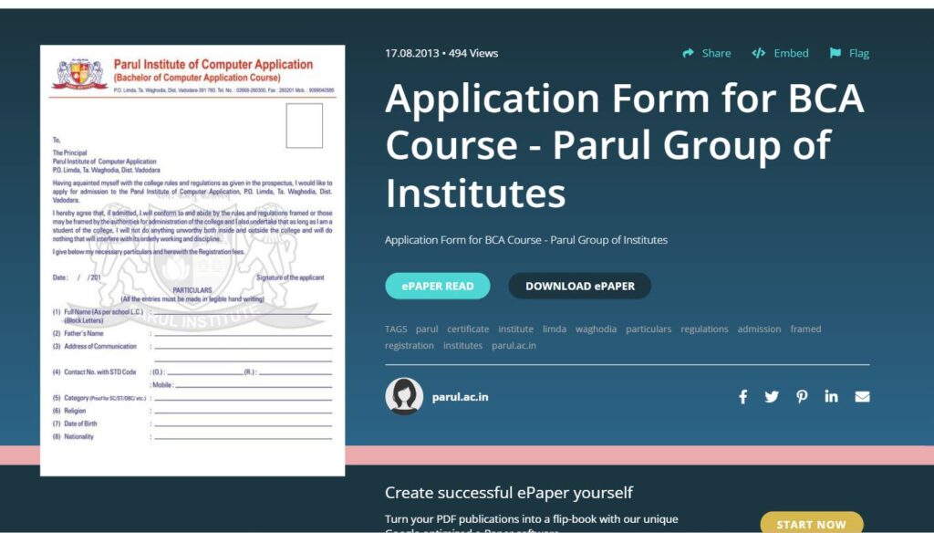 Parul University Application Form 2024