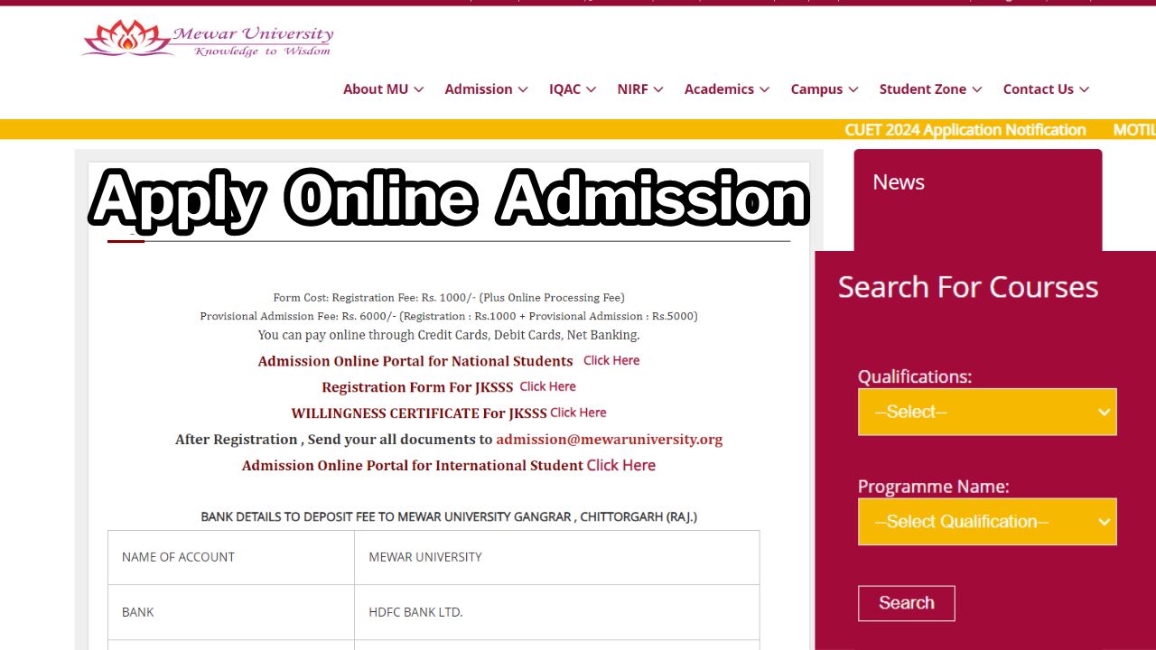 Mewar University Admission Courses, Fees, Exam Date, Student Login, Result